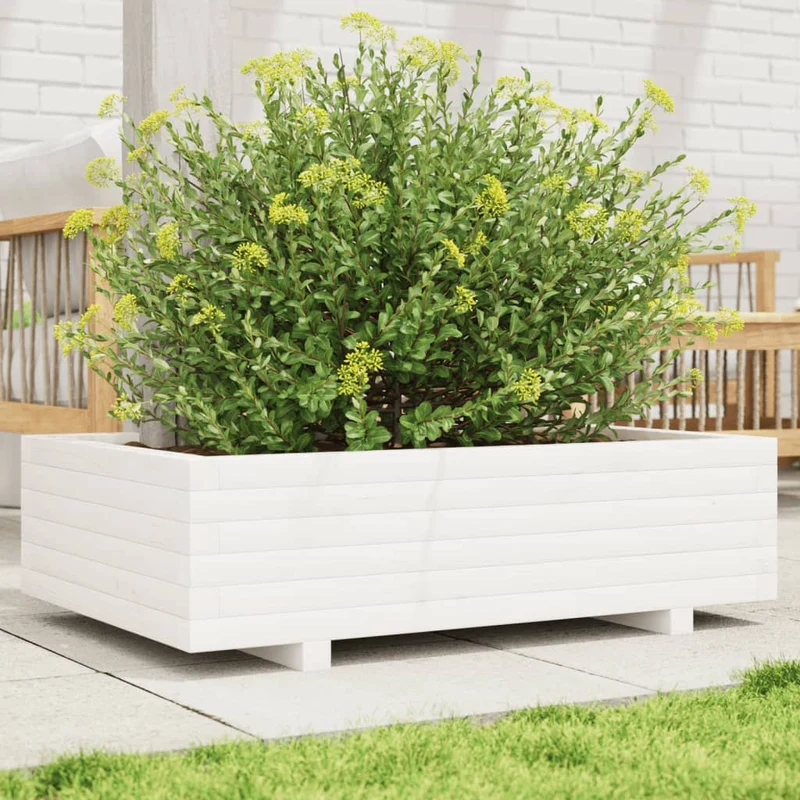 Jardinera De Madera Maciza De Pino Blanco 90x40x26,5 Cm