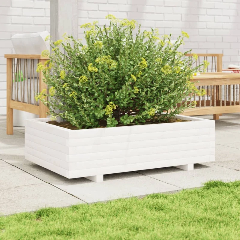 Jardinera De Madera Maciza De Pino Blanco 90x40x26,5 Cm