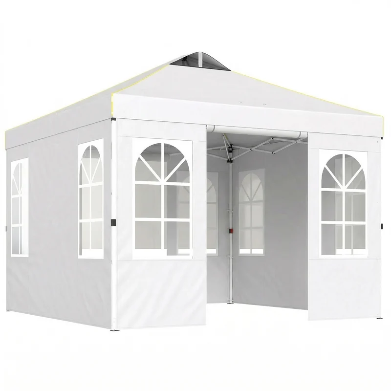 Outsunny Carpa Plegable 3x3m Pop-up Altura Ajustable Laterales Extraíbles Blanco