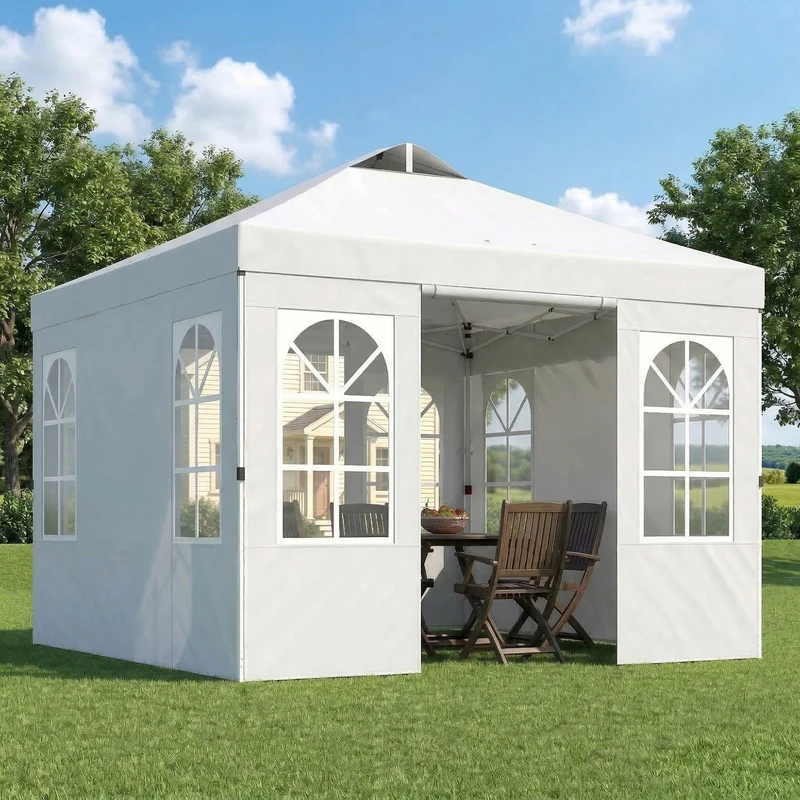 Outsunny Carpa Plegable 3x3m Pop-up Altura Ajustable Laterales Extraíbles Blanco