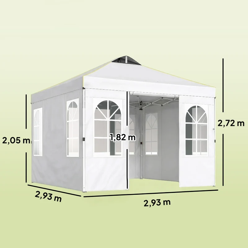 Outsunny Carpa Plegable 3x3m Pop-up Altura Ajustable Laterales Extraíbles Blanco