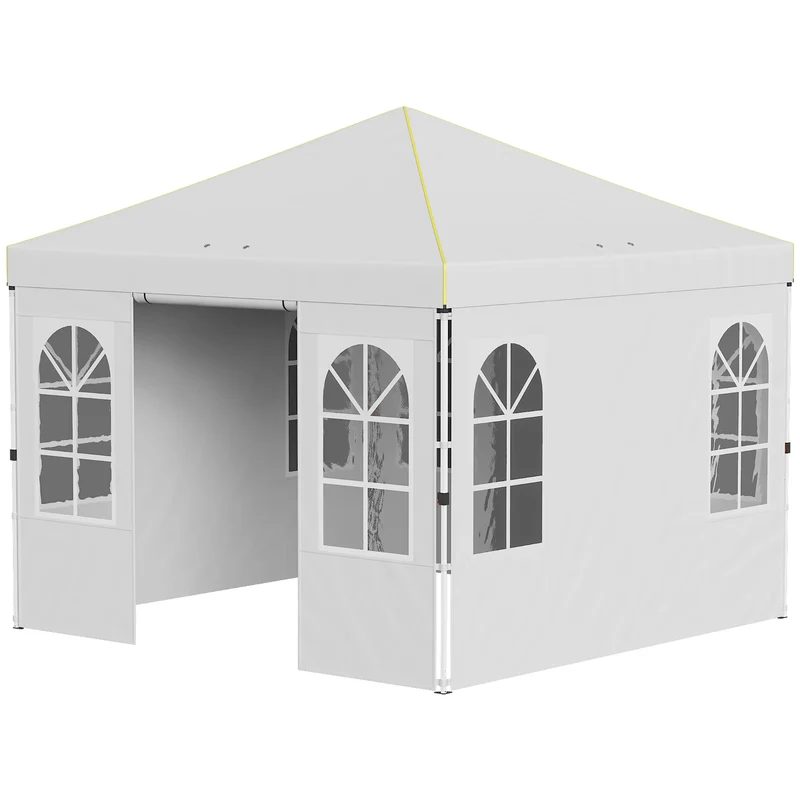 Outsunny Carpa Plegable 3x3m Pop-up Altura Ajustable Laterales Extraíbles Blanco