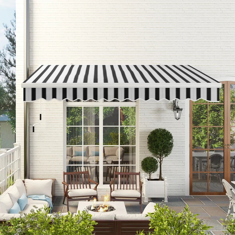 Outsunny Toldo Manual Retráctil 395x245 Cm Ángulo Ajustable Azul Y Blanco