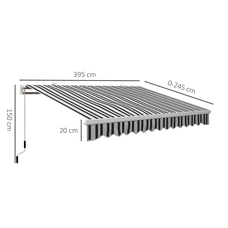 Outsunny Toldo Manual Retráctil 395x245 Cm Ángulo Ajustable Azul Y Blanco