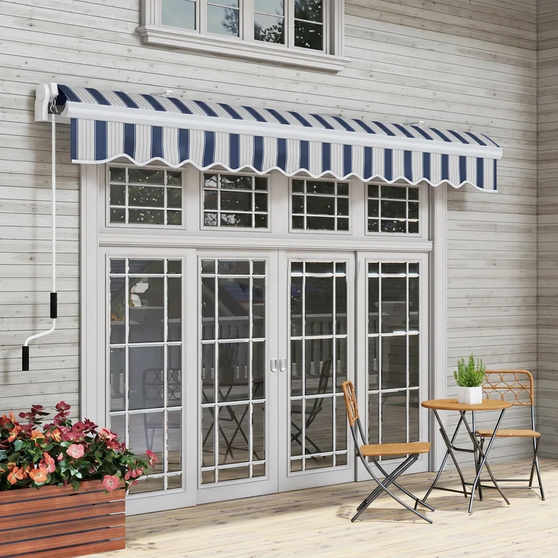 Outsunny Toldo Manual Retráctil 395x245 Cm Ángulo Ajustable Azul Y Blanco