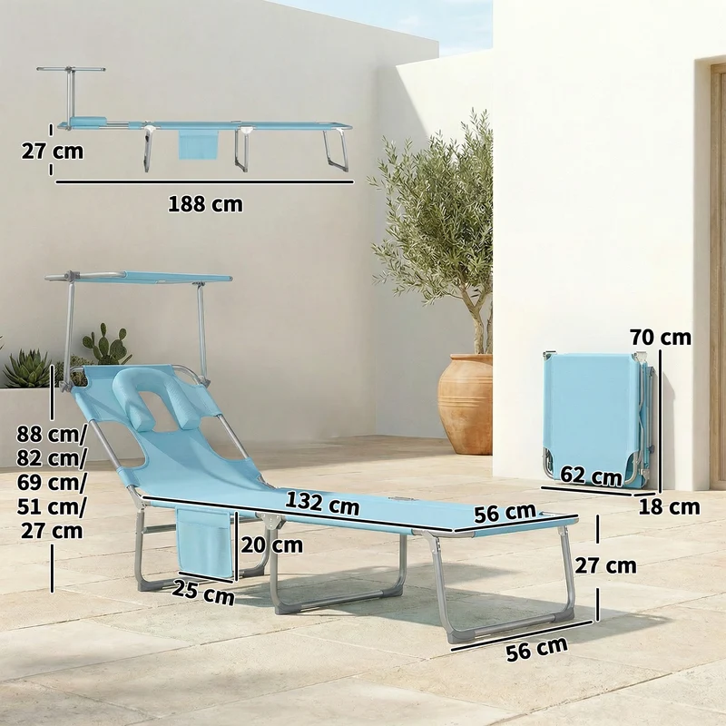Outsunny Set De 2 Tumbonas Plegables Reclinables Con Dosel 360° Orificio Facial