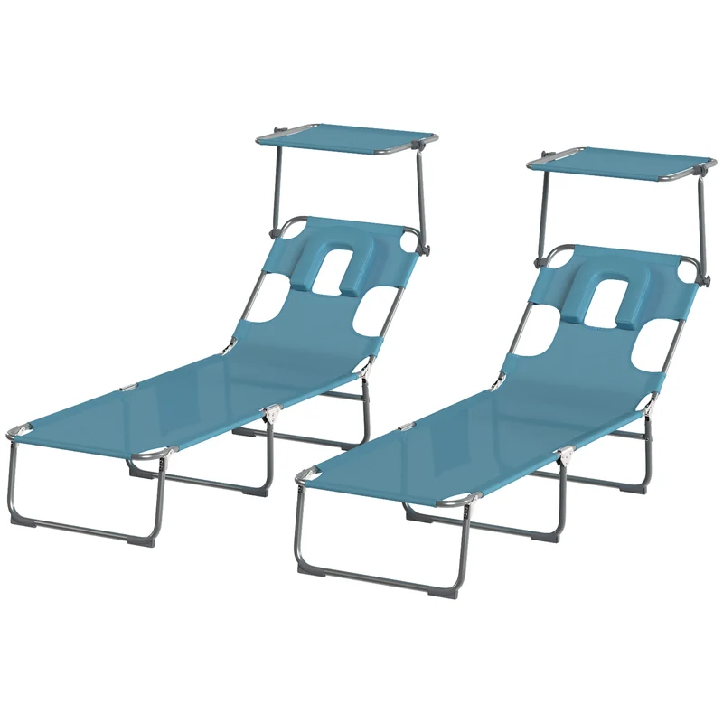 Outsunny Set De 2 Tumbonas Plegables Reclinables Con Dosel 360° Orificio Facial