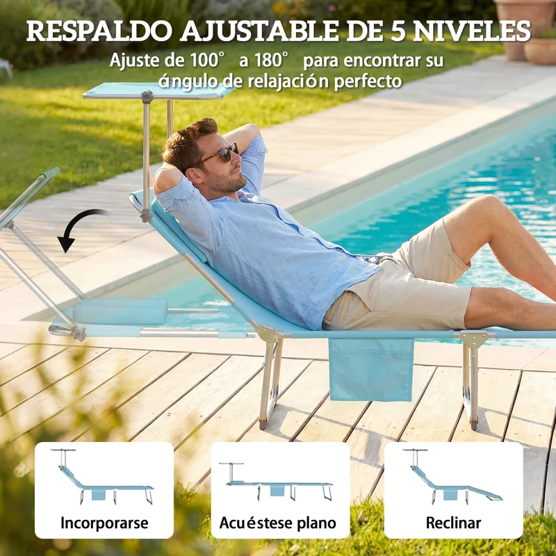 Outsunny Set De 2 Tumbonas Plegables Reclinables Con Dosel 360° Orificio Facial