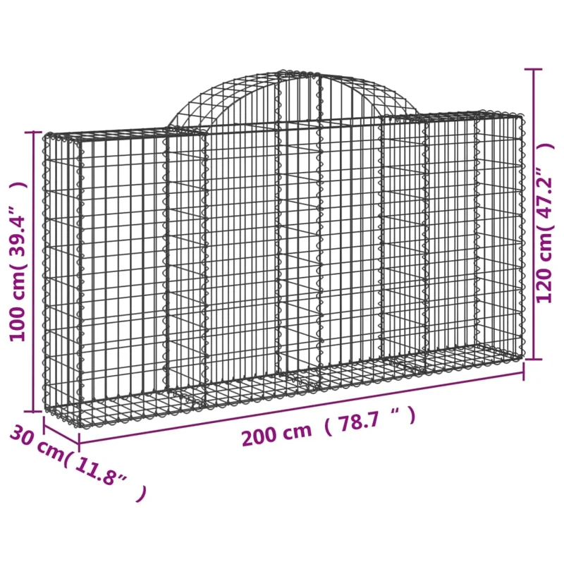Cestas De Gaviones 12 Uds Forma Arco Hierro 200x30x100/120 Cm