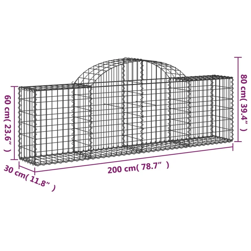 Cestas De Gaviones 5 Uds Forma De Arco Hierro 200x30x60/80 Cm