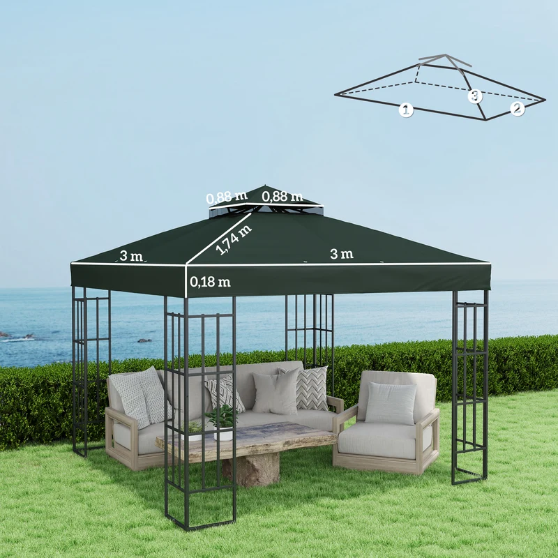 Outsunny Techo De Repuesto Para Cenador 3x3 M Con Techo Doble Protección Uv 30+