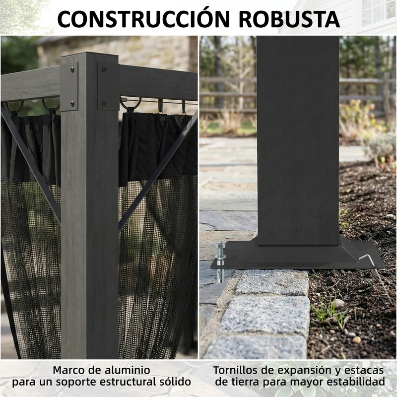 Outsunny Pérgola De Jardín 3x4 M Con Techo Retráctil Y 4 Laterales De Malla Gris