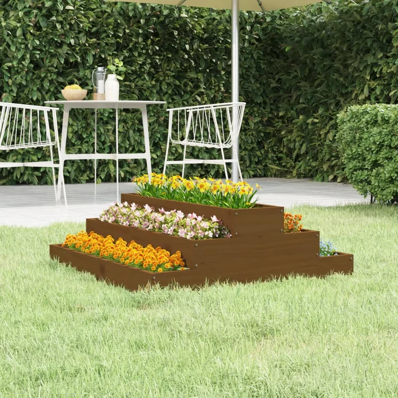 Jardinera De Madera Maciza De Pino Marrón Miel 80x80x27 Cm