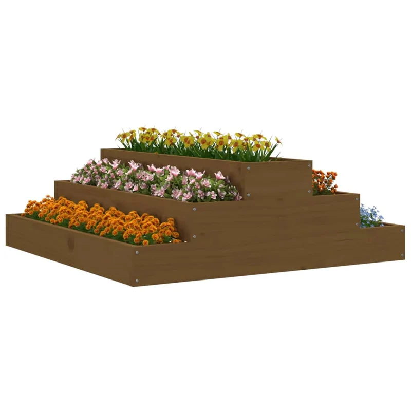 Jardinera De Madera Maciza De Pino Marrón Miel 80x80x27 Cm