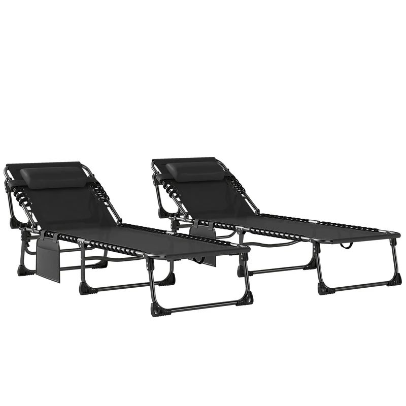 Outsunny Set De 2 Tumbonas Plegables Reclinables Con Reposacabezas Y Bolsillo