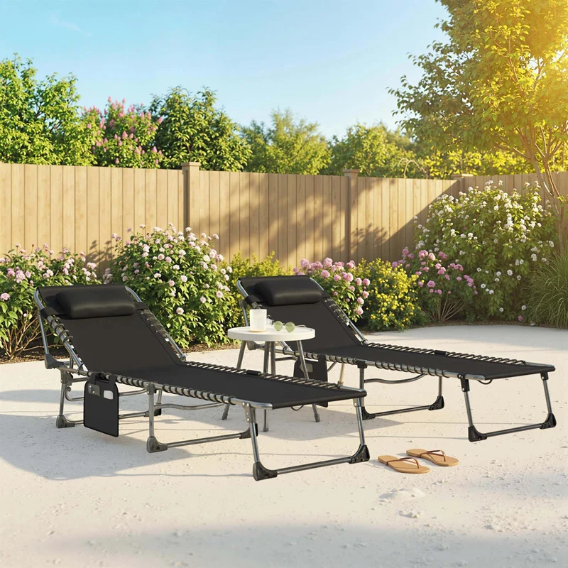 Outsunny Set De 2 Tumbonas Plegables Reclinables Con Reposacabezas Y Bolsillo