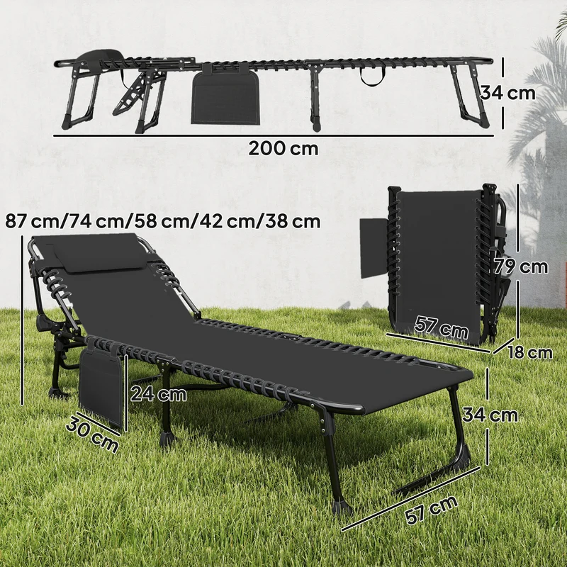 Outsunny Set De 2 Tumbonas Plegables Reclinables Con Reposacabezas Y Bolsillo