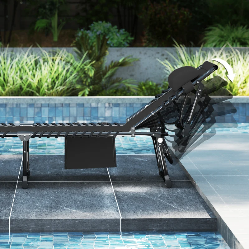 Outsunny Set De 2 Tumbonas Plegables Reclinables Con Reposacabezas Y Bolsillo