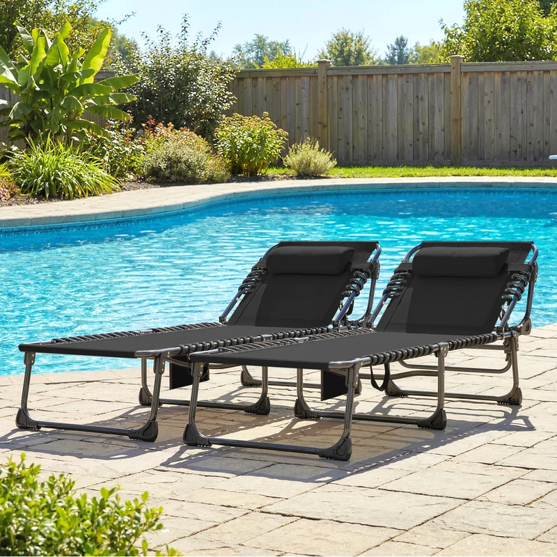 Outsunny Set De 2 Tumbonas Plegables Reclinables Con Reposacabezas Y Bolsillo