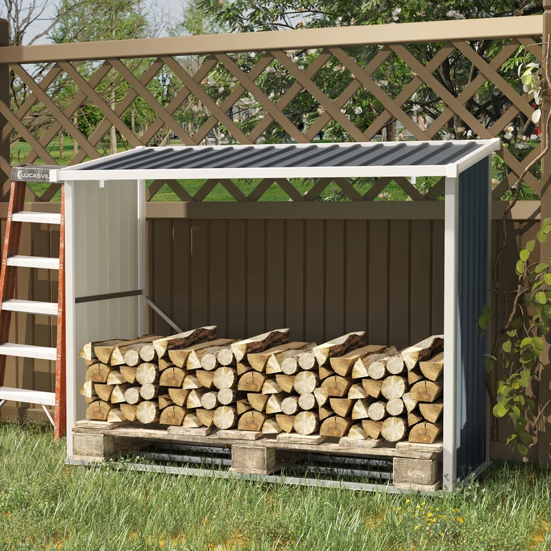 Outsunny Casetilla Para Leña De Jardín Acero Galvanizado 185x84x133,5/148,5 Cm