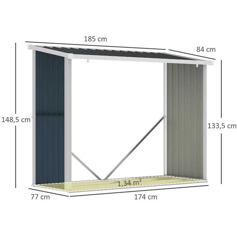 Outsunny Casetilla Para Leña De Jardín Acero Galvanizado 185x84x133,5/148,5 Cm