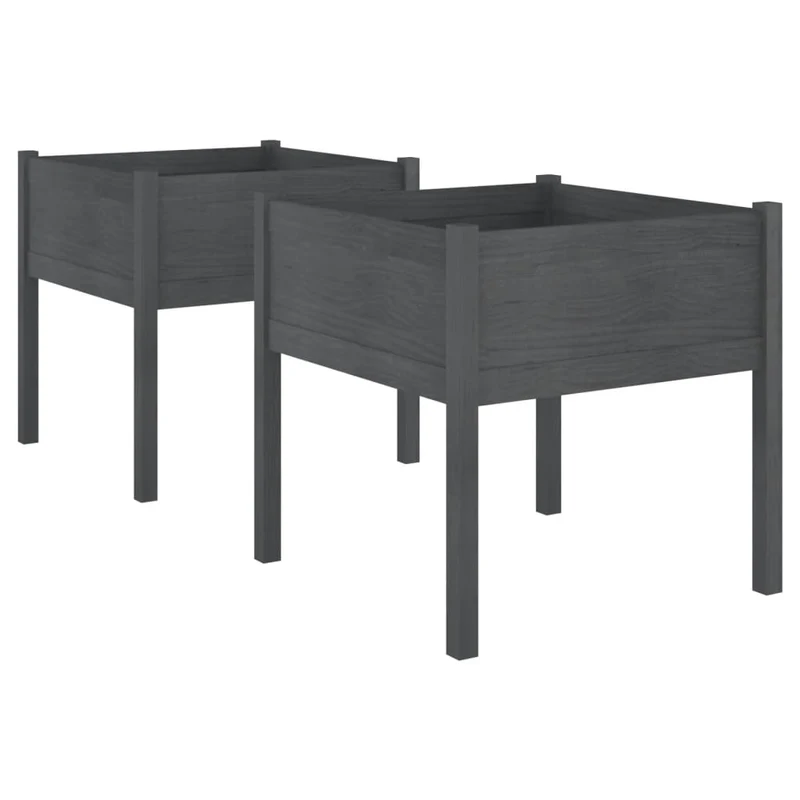 Jardineras 2 Uds Madera Maciza De Pino Gris 70x70x70 Cm