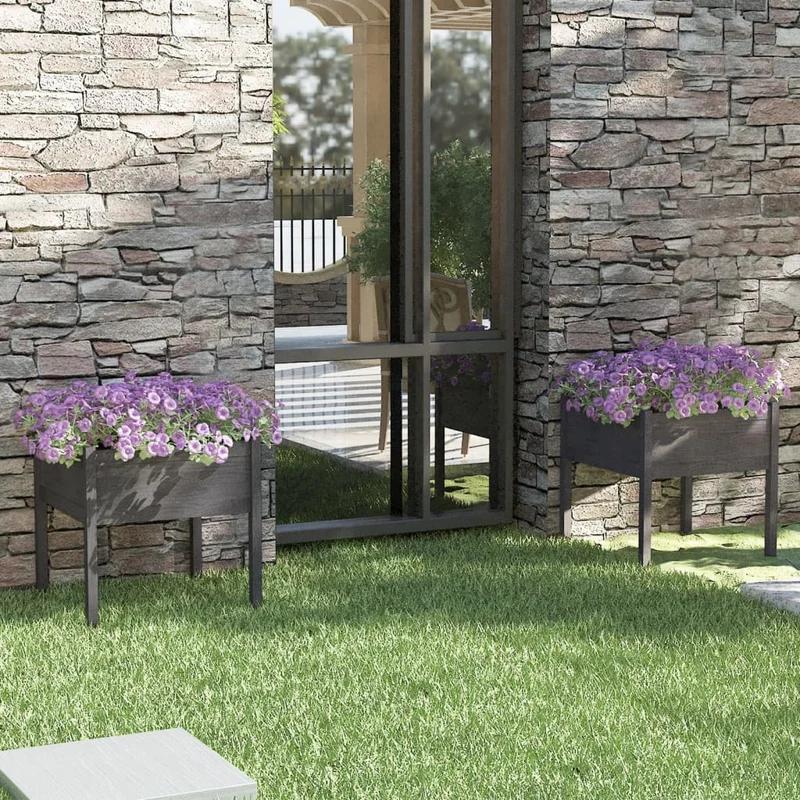 Jardineras 2 Uds Madera Maciza De Pino Gris 70x70x70 Cm