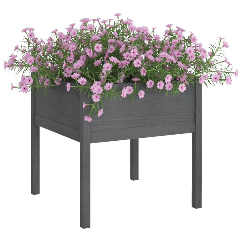 Jardineras 2 Uds Madera Maciza De Pino Gris 70x70x70 Cm