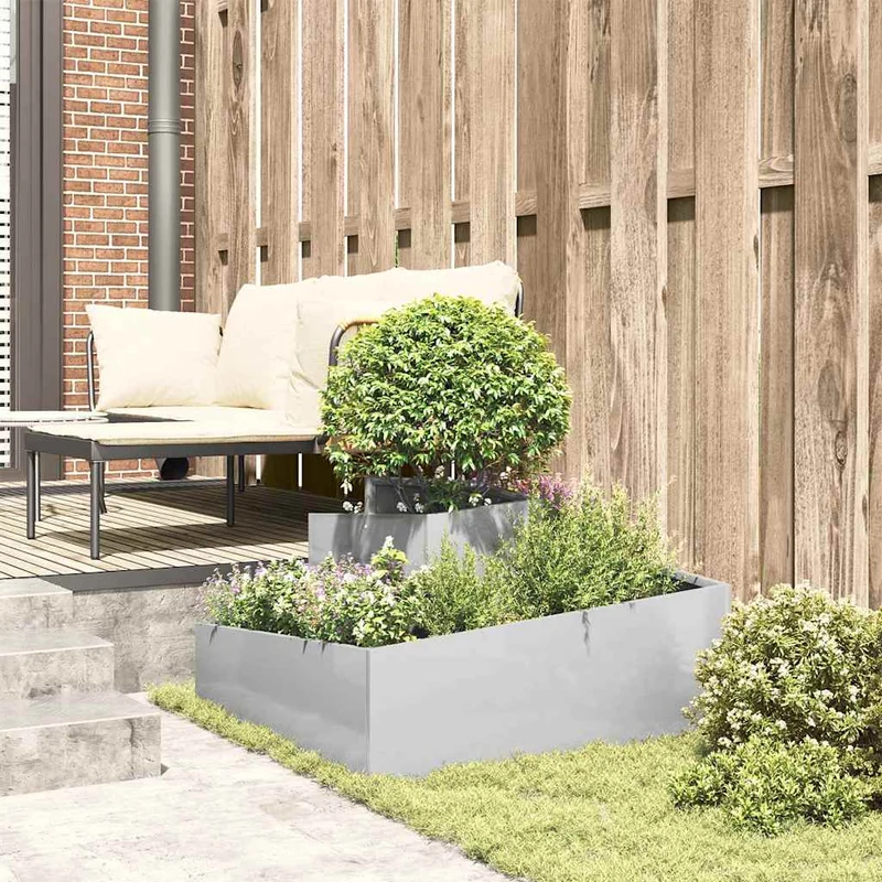 Macetero De Jardín Plateado 80 X 80 X 50 Cm Acero Inoxidable