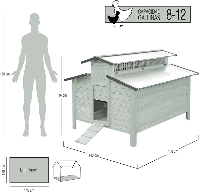 Gallinero Grande Para Exterior - Capacidad Para 8-12 Gallinas - Gallinero Calgary De Madera Con Cuatro Ponederos