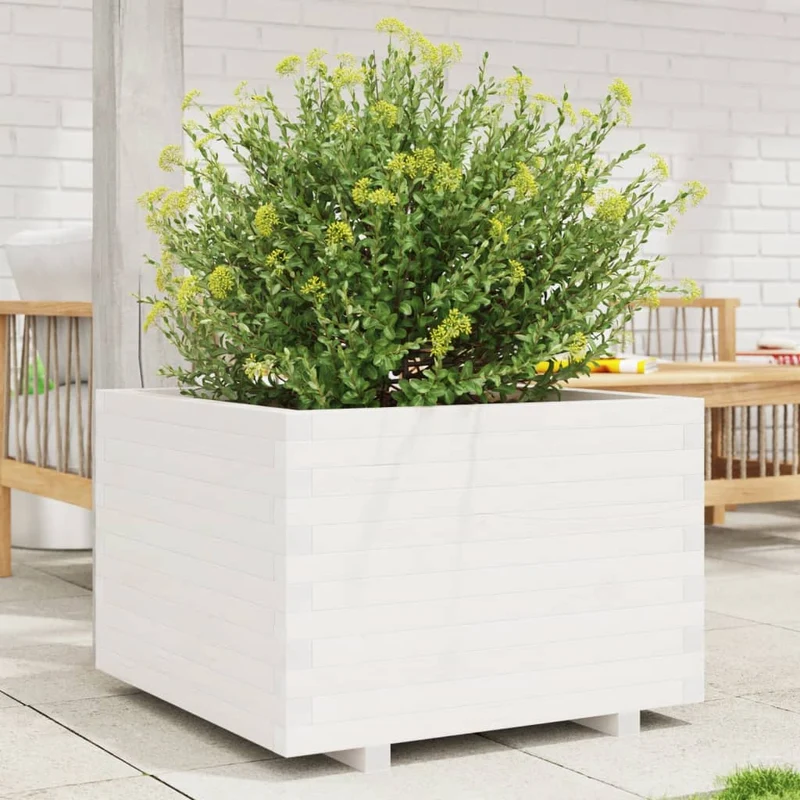 Jardinera Madera Maciza De Pino Blanco 70x70x49,5 Cm
