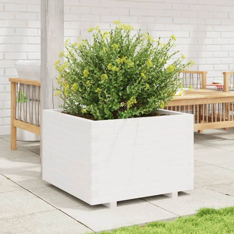 Jardinera Madera Maciza De Pino Blanco 70x70x49,5 Cm