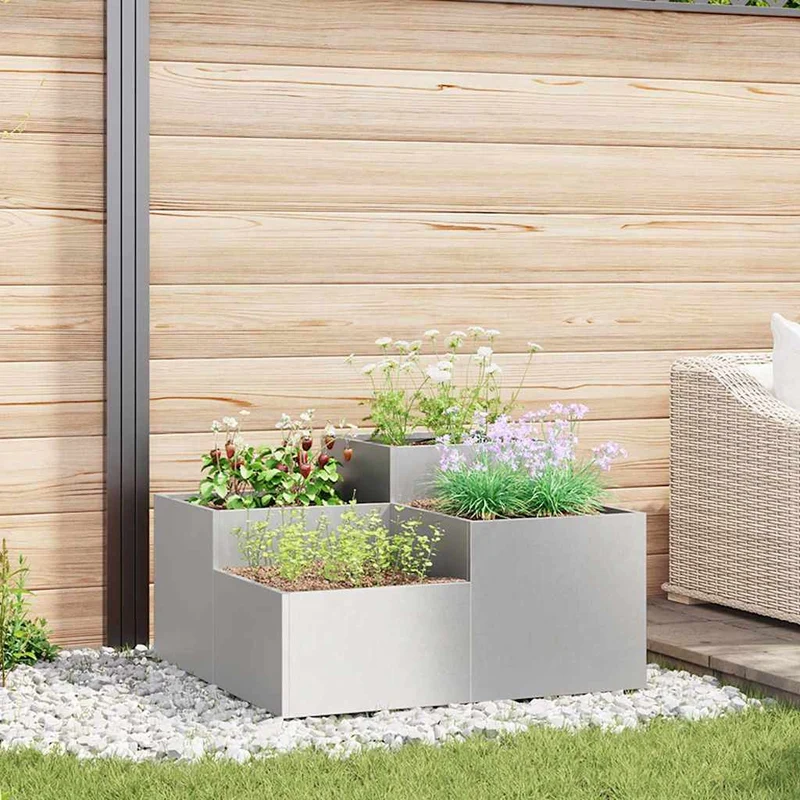 Maceta Para Jardín Plateado 100 X 100 X 48 Cm Acero Inoxidable
