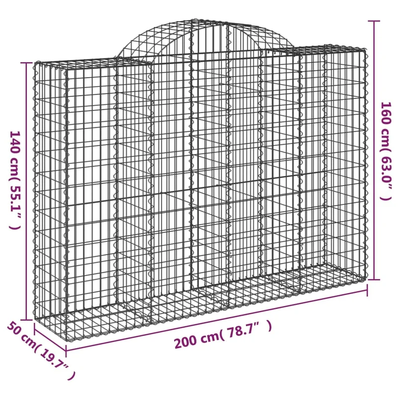 Cestas Gaviones 40 Uds Forma De Arco Hierro 200x50x140/160 Cm