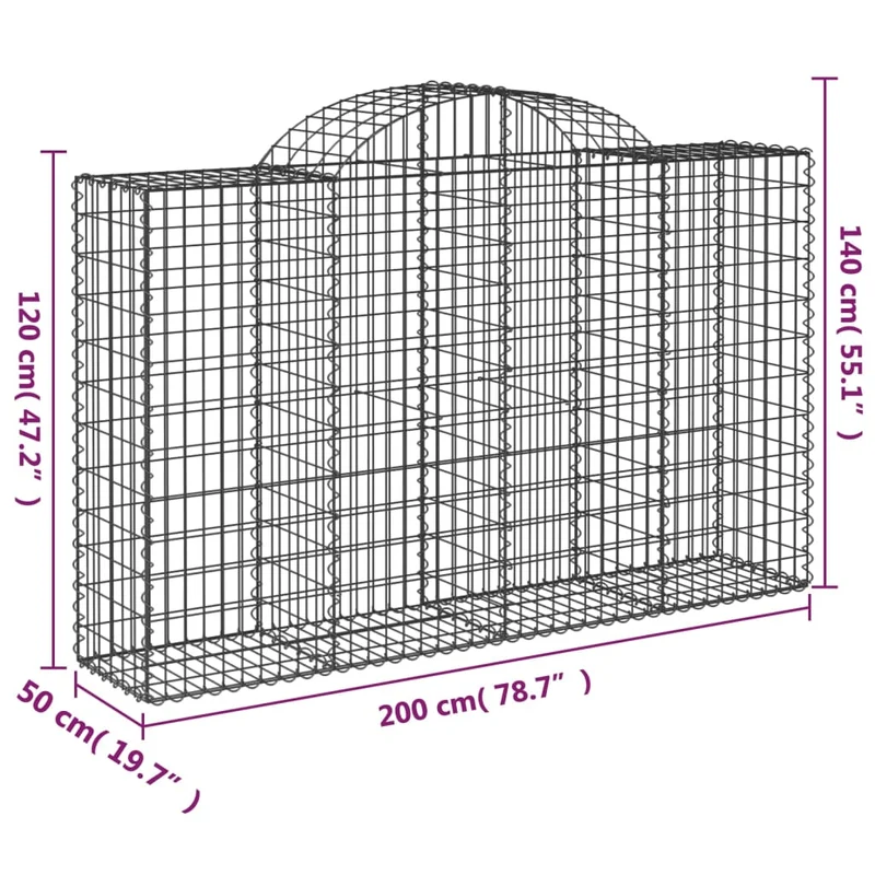 Cestas De Gaviones 8 Uds Forma De Arco Hierro 200x50x120/140 Cm