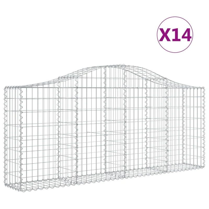 Cestas De Gaviones 14 Uds Forma De Arco Hierro 200x30x80/100 Cm