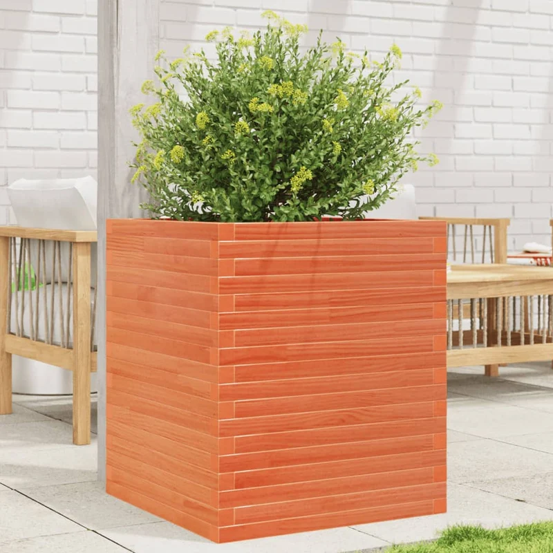 Jardinera De Madera Maciza De Pino Marrón Cera 60x60x68,5 Cm