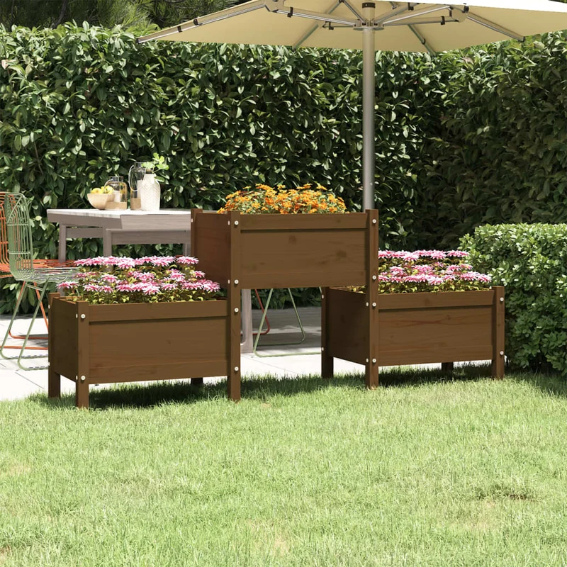 Jardinera De Madera De Pino Maciza Marrón Miel 178,5x44x75 Cm