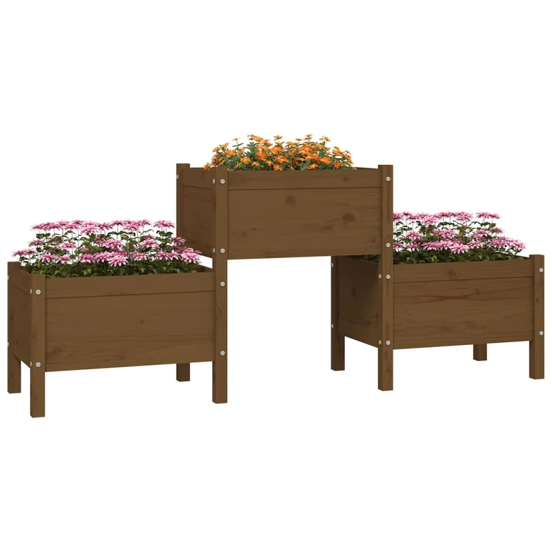 Jardinera De Madera De Pino Maciza Marrón Miel 178,5x44x75 Cm