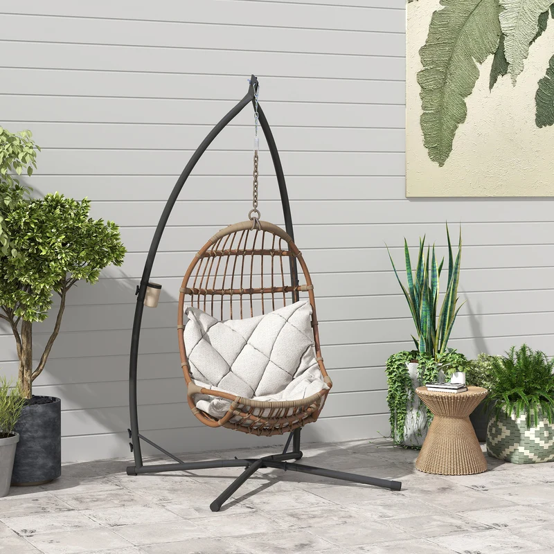 Outsunny Soporte Para Silla Colgante De Acero Con Base Establey Portavaso Negro