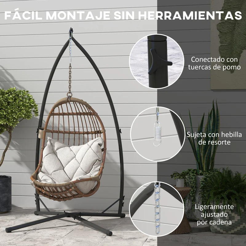 Outsunny Soporte Para Silla Colgante De Acero Con Base Establey Portavaso Negro