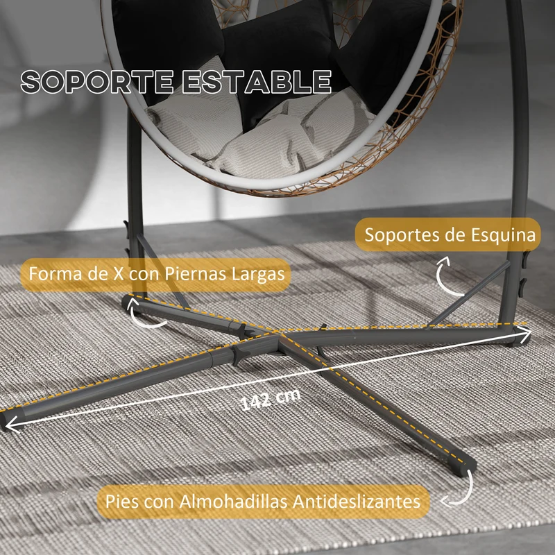 Outsunny Soporte Para Silla Colgante De Acero Con Base Establey Portavaso Negro