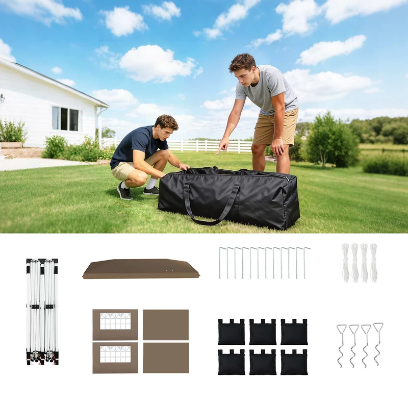 Outsunny Carpa Plegable 6x3 M Con Montaje Rápido Y Tiras Reflectantes Beige