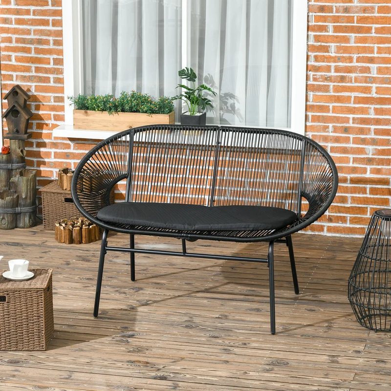 Outsunny Silla Acapulco De 2 Plazas Con Reposabrazos Cojines 132x72x83 Cm Negro