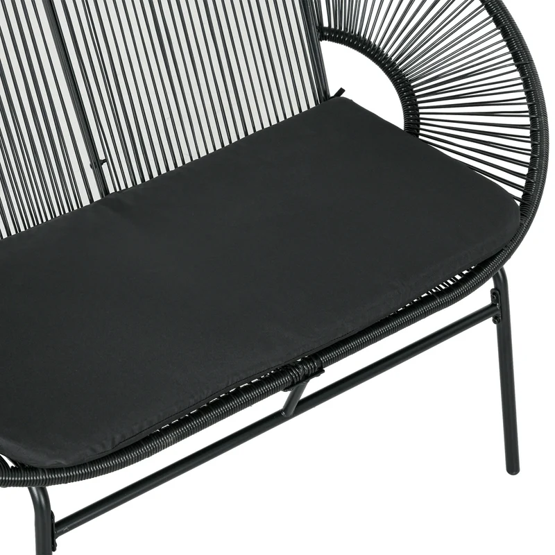 Outsunny Silla Acapulco De 2 Plazas Con Reposabrazos Cojines 132x72x83 Cm Negro