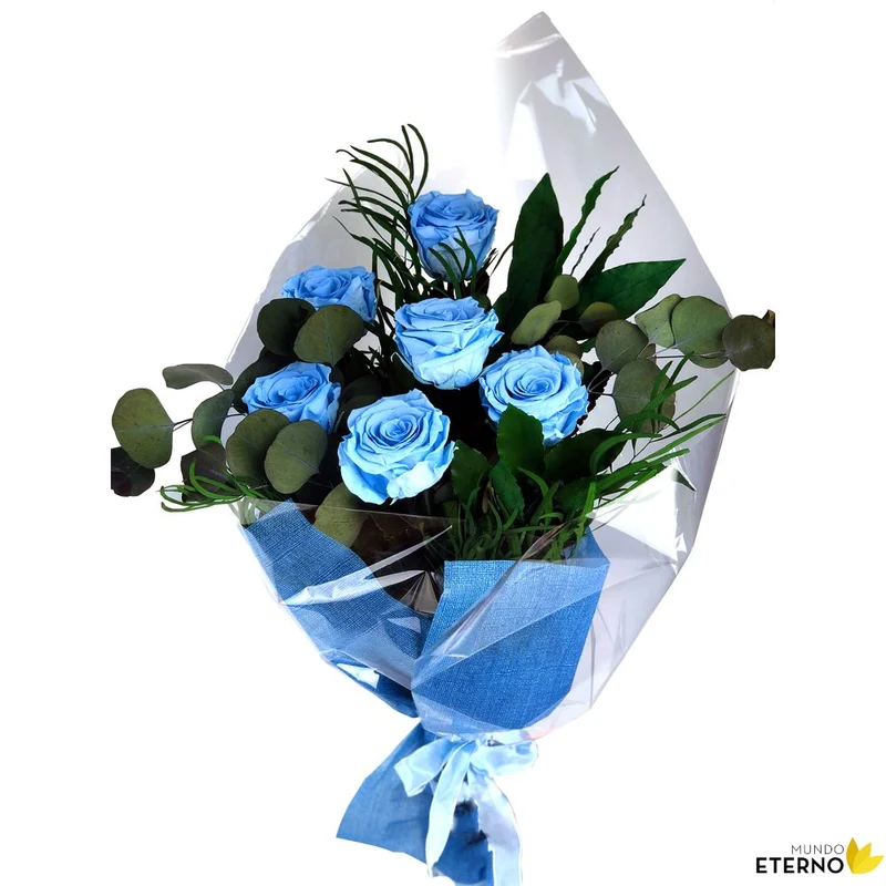 Mundo Eterno Ramo De 6 Rosas Eternas Azul Claro