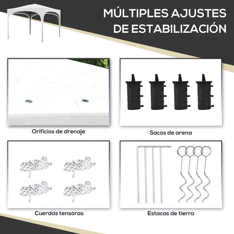 Outsunny Carpa Plegable 3x3 M Altura Ajustable Con Bolsa De Transporte Blanco