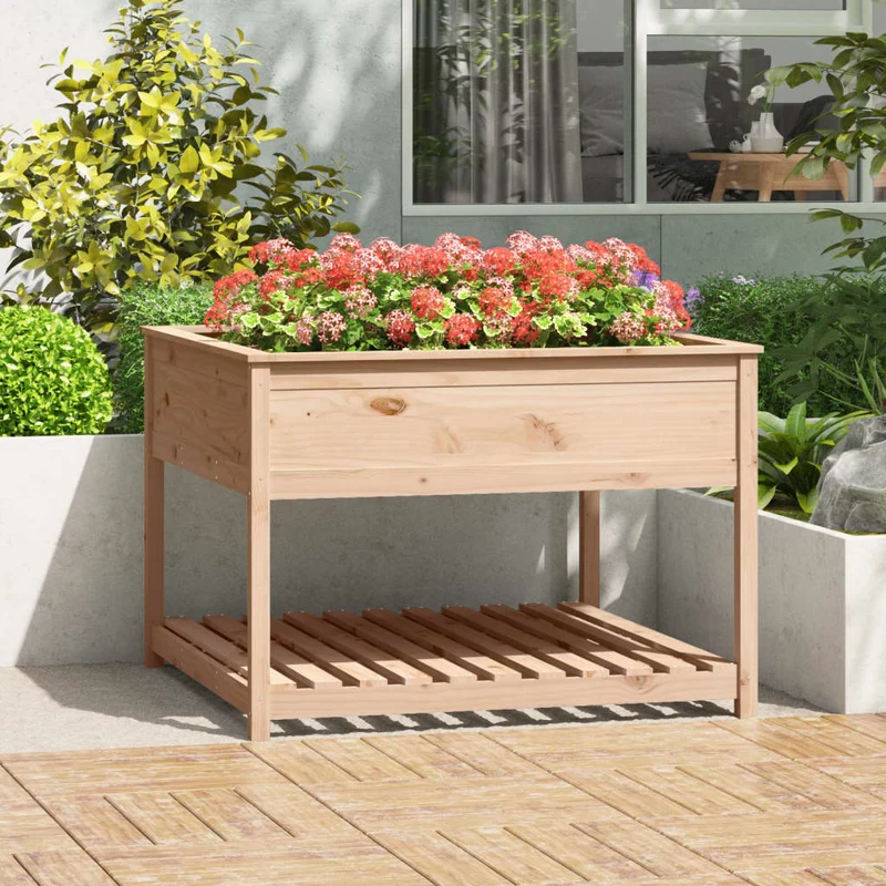 Jardinera Con Estante Madera Maciza De Pino 111,5x111,5x81 Cm