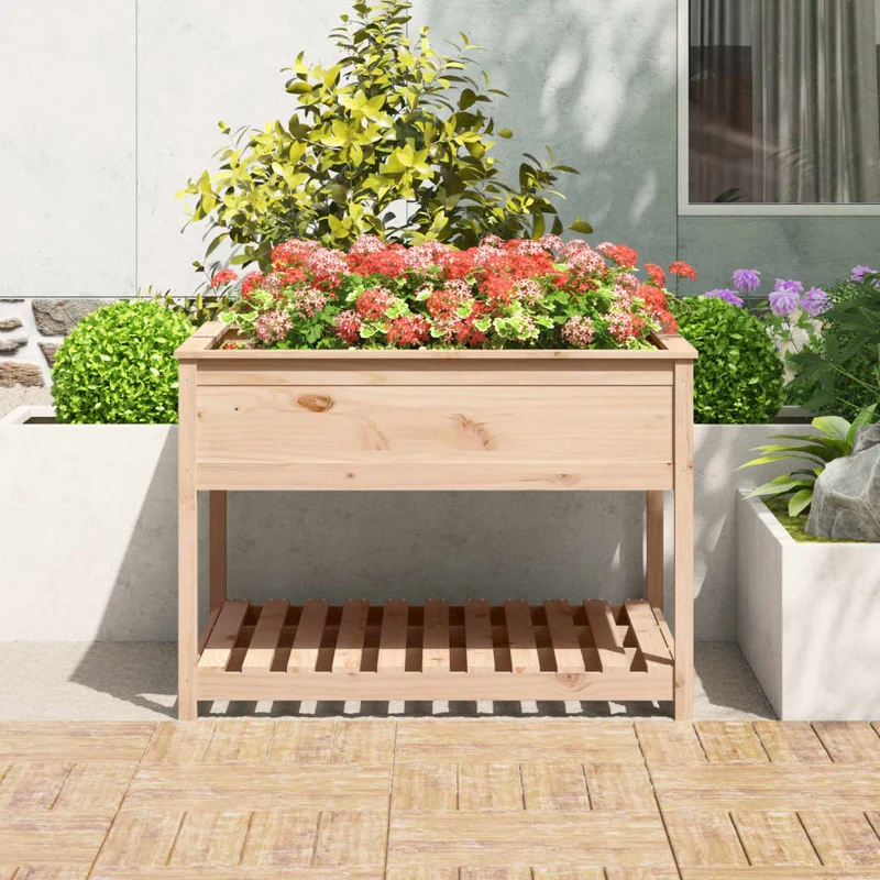 Jardinera Con Estante Madera Maciza De Pino 111,5x111,5x81 Cm