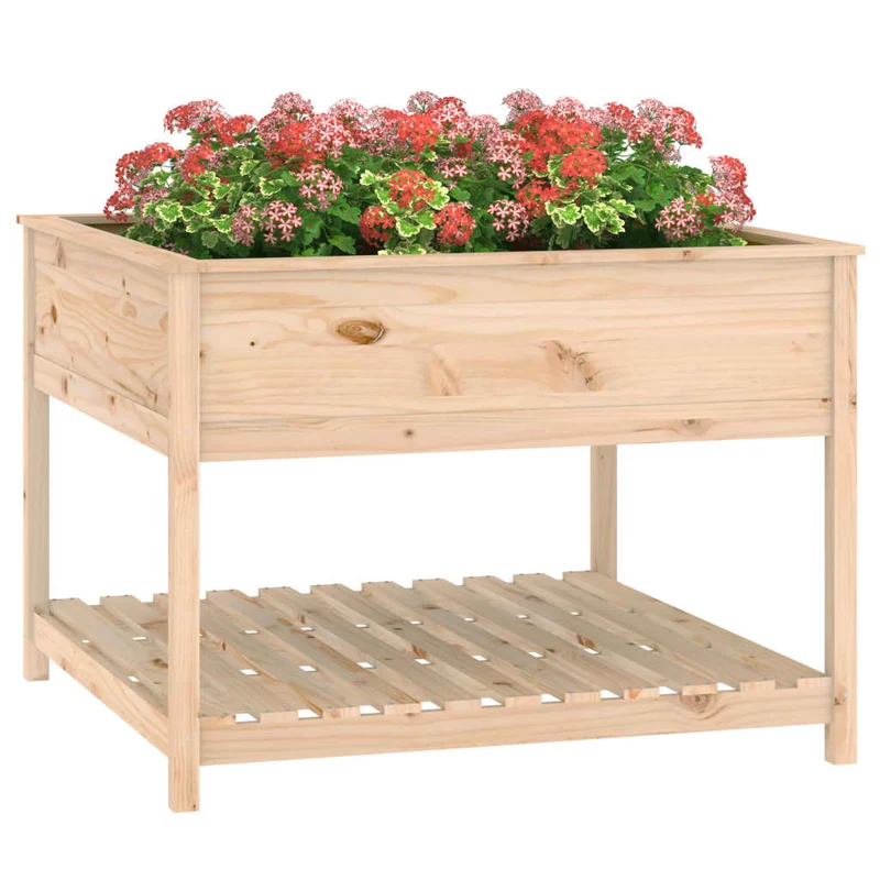 Jardinera Con Estante Madera Maciza De Pino 111,5x111,5x81 Cm